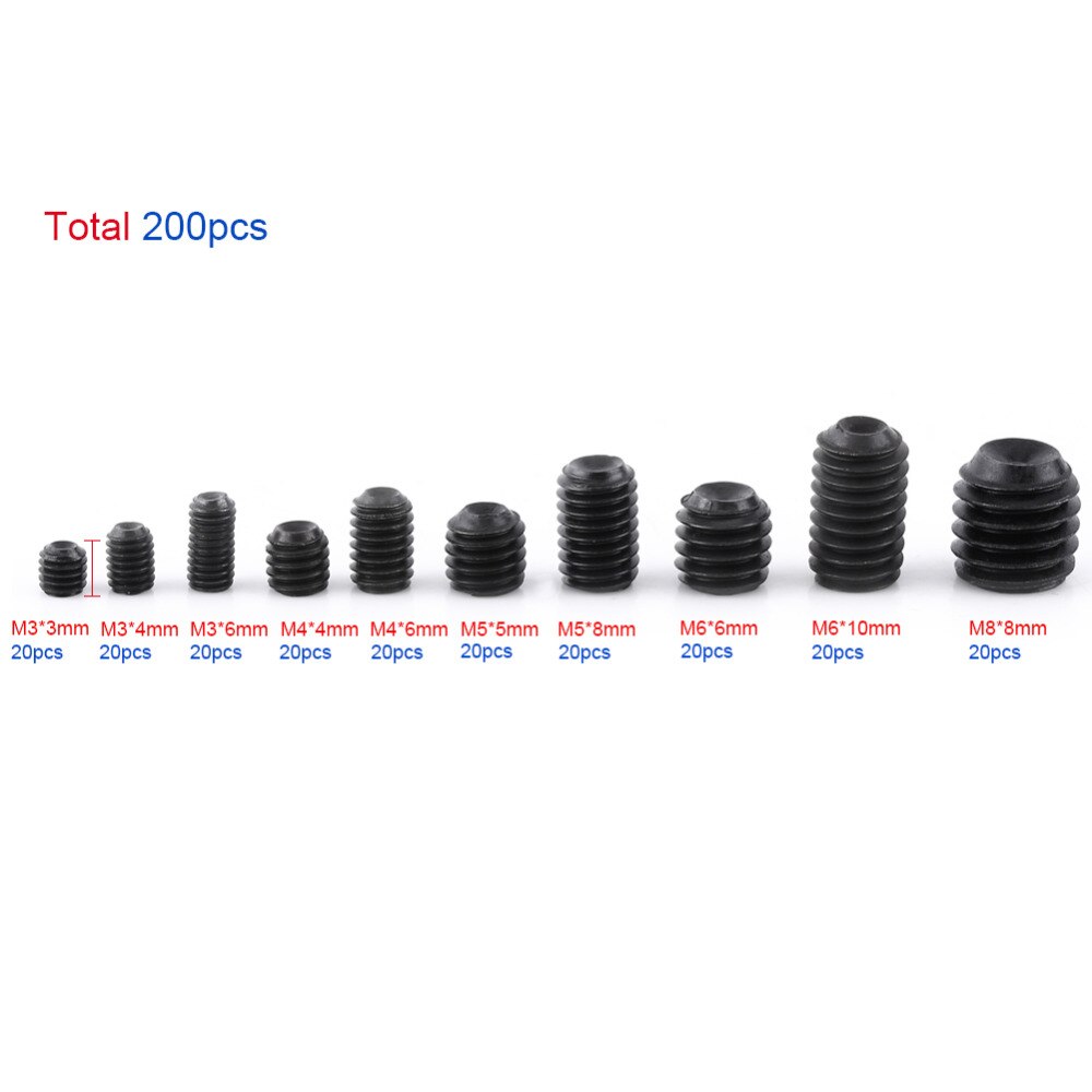 200Pcs Hex Socket Head Grub Set Screws Cup Point Round head Lock screw With Box Assortment Kit M3 M4 M5 M6 M8 tornillos