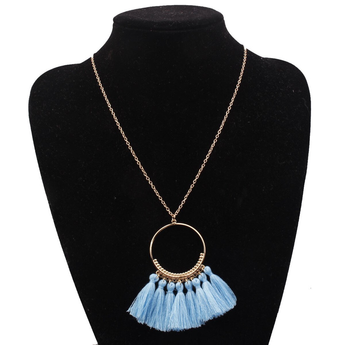 Mode Originaliteit Kwasten Hanger Ketting Vrouw Ornamenten Accessoires Lange Ketting Bohemen Gouden Ketting Vrouwelijke Accessoires: turquoise blue