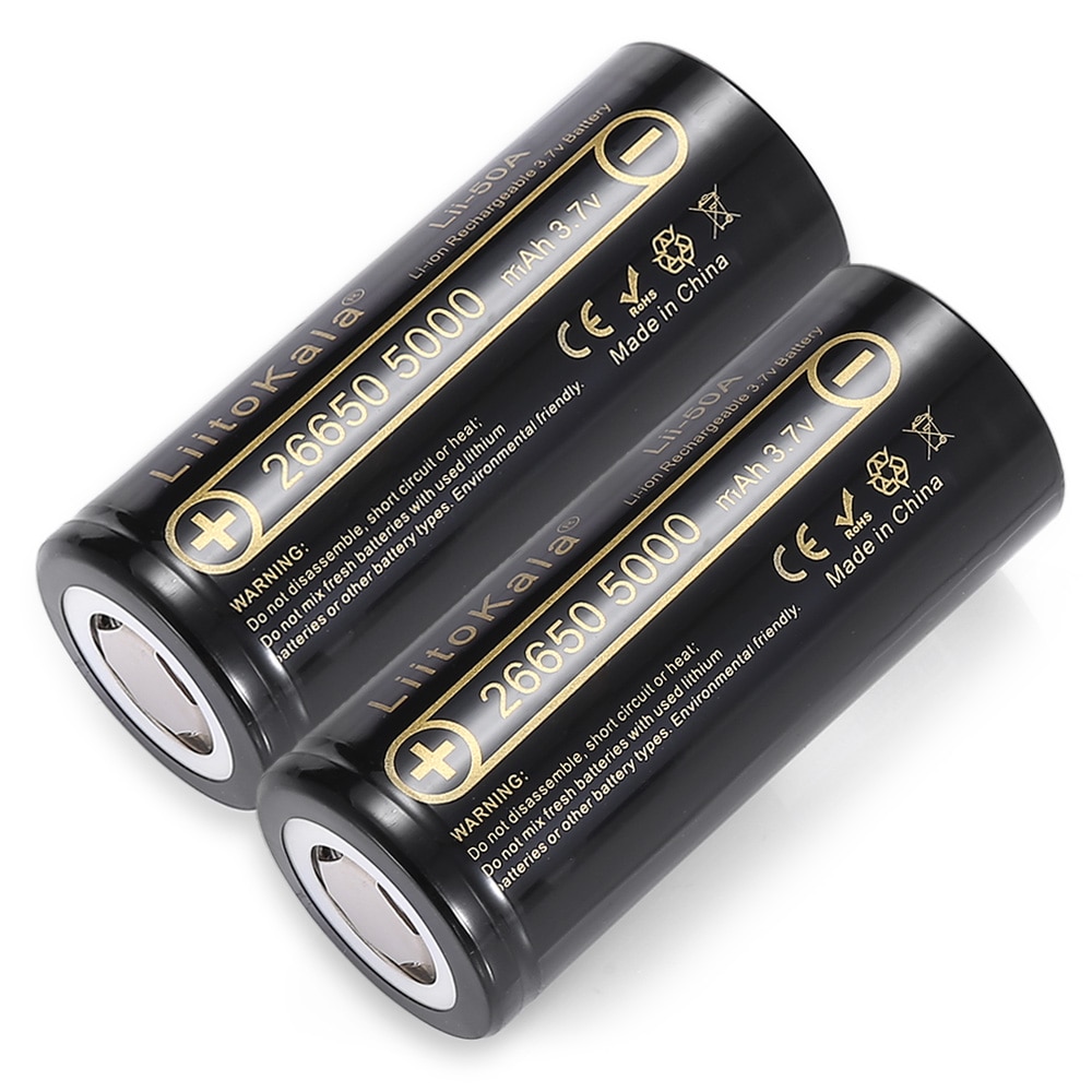 Hk liitokala lii -50a 26650 5000 mah litiumbatteri 3.7v 5000 mah 26650 oppladbart batteri 26650-50a egnet for flashligh