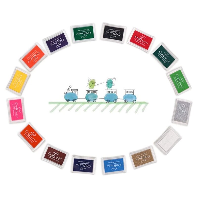 Stempelkissen-set mit ,16 farben für stempel, papier, holz und stoff
