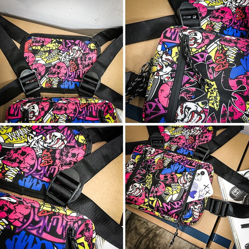 Streetwear Taktische Brust Anlage Taschen Männer Graffiti Rechteck Brust Tasche Weibliche Trend Straße Funktionale Weste Hüfte hüpfen Männlichen fanny Pack