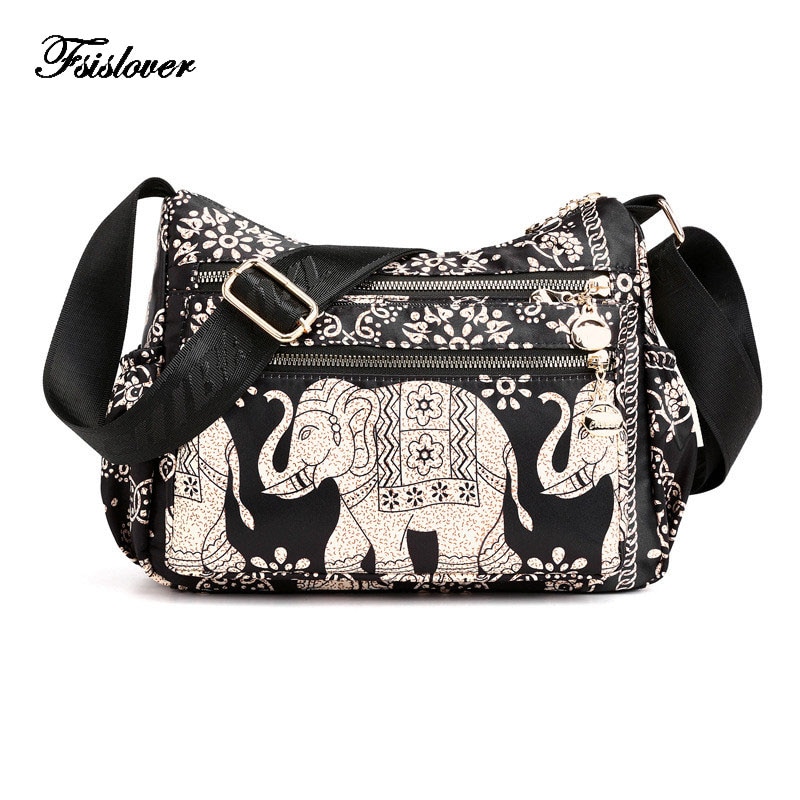 Moda Sacos de Nylon Impermeável Mulheres Mensageiro Carteira Do Vintage Impresso Hobos Bolsa Das Senhoras Sacos Crossbody Sacos de Ombro do Sexo Feminino
