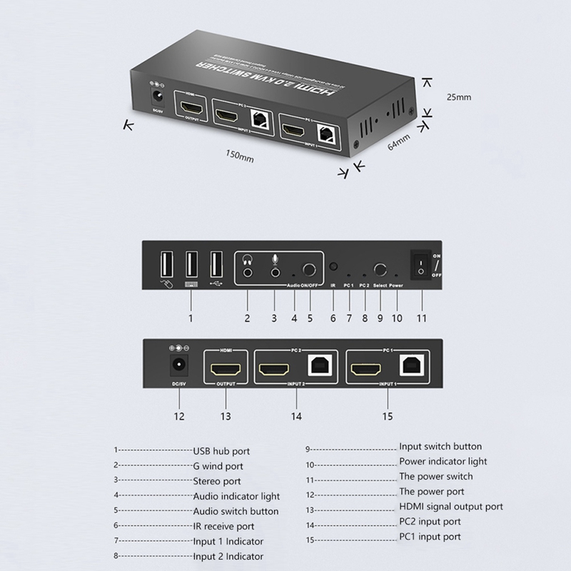 Hdmi Kvm Switch 4K @ 60Hz Usb 2.0 Hdmi 2 Port Usb Kvm Switch Box Draadloze Toetsenbord En muis Eu Plug