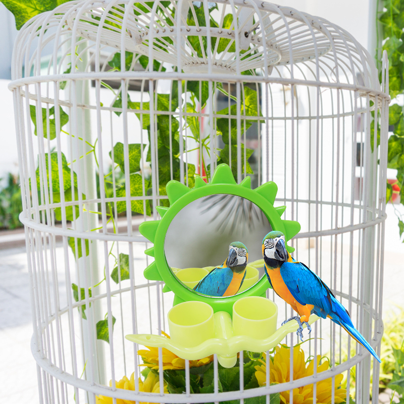 Soporte de espejo para loros, juguetes 3 en 1 para pájaros, columpio para jugar al gimnasio con alimentador, tazas, cuenco para loros, periquitos, jaula para cacatúas