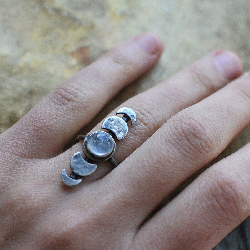 Jahrgang Mond Phase Ring Handgemachte Mondstein Finger Band Schmuck Sprichwort sterben Mond ist Helle oder schwach und Sie Können wachs oder schwinden