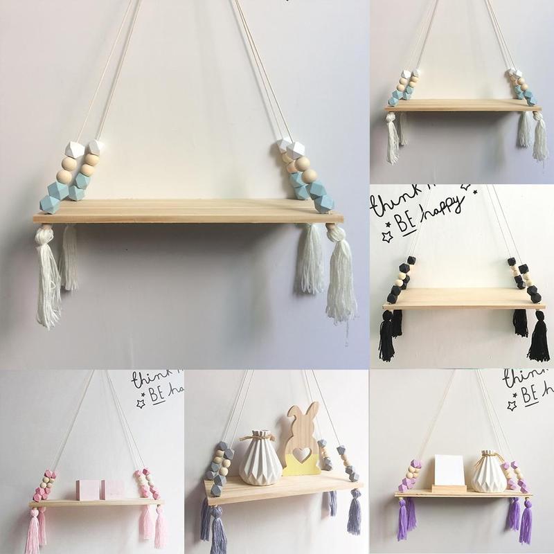 Nordic Stijl Opslag Display Plank Houten Plank Muur Opknoping Ornamenten Kwastje Kralen Hanger Voor Kinderkamer Decoratie Foto Props
