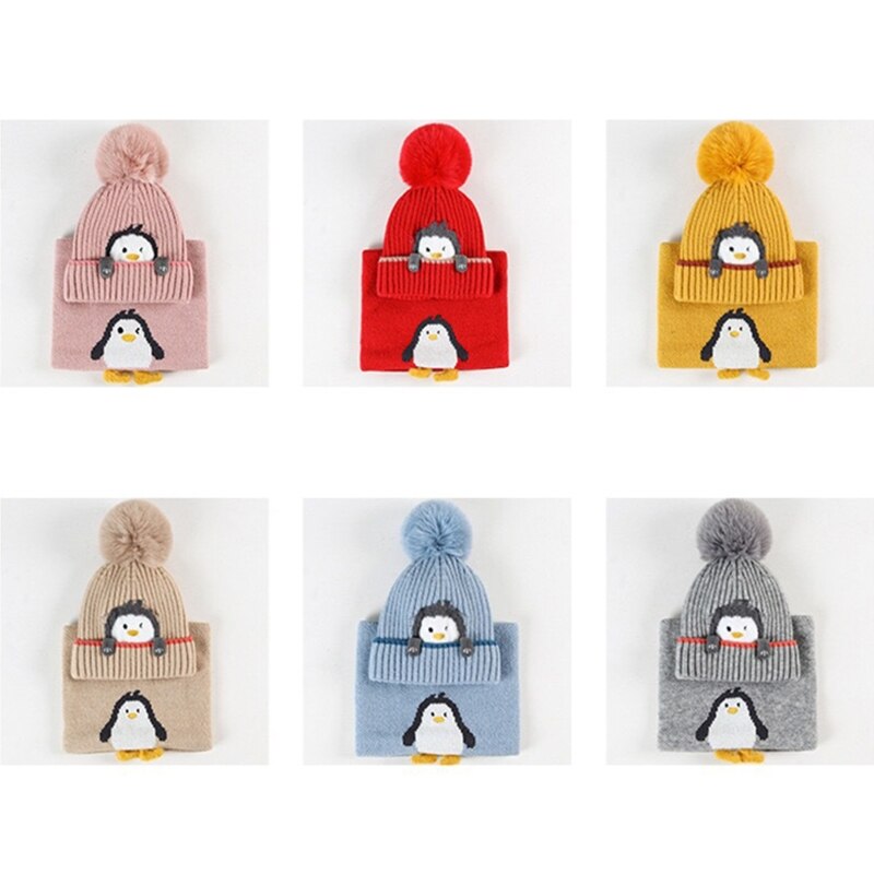 X5QF-gorro tejido de punto para bebé, bufanda de dos piezas, gorros para niños, gorros cálidos con solapa para las orejas, protección para las orejas para niños