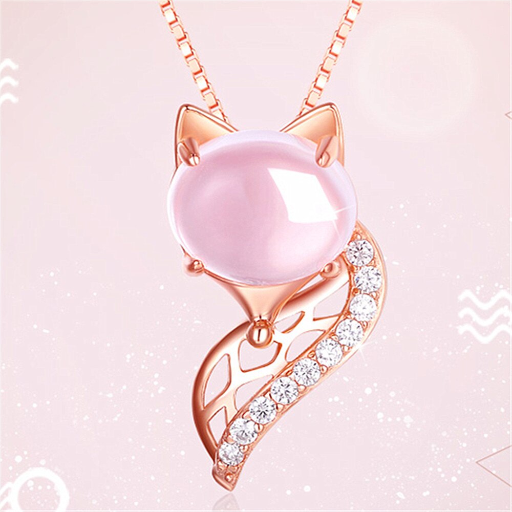 Leuke Fox Roze Kristallen Zirkoon Diamanten Edelstenen Hanger Kettingen Voor Vrouwen Rose Goud Kleur Sieraden Bijoux Choker: Default Title