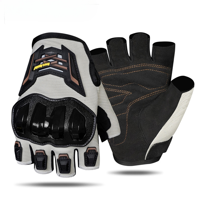 Summer Motorcycle Riding Gloves Half Finger Breathable Motorcycles Racing Wear-resistant Anti Slip and Anti Fall Gloves for Men: GRAY / M