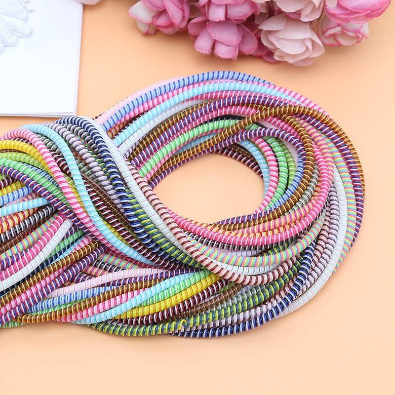 1.5M Solid Colorful TPU Spiral USB Charger Cable Cord Protector Wrap Cable Winder For iPhone Android USB Earphone Cover