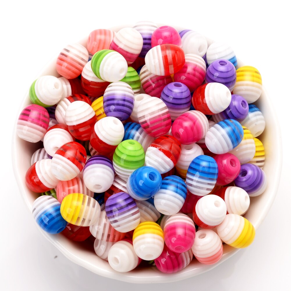 30 stück 8 x 10mm farbige acryl-streifenperlen, Oval, weiß, bunte mischung, abstandshalterperlen für schmuckherstellung, diy-armbänder, handgefertigte schmuckteile