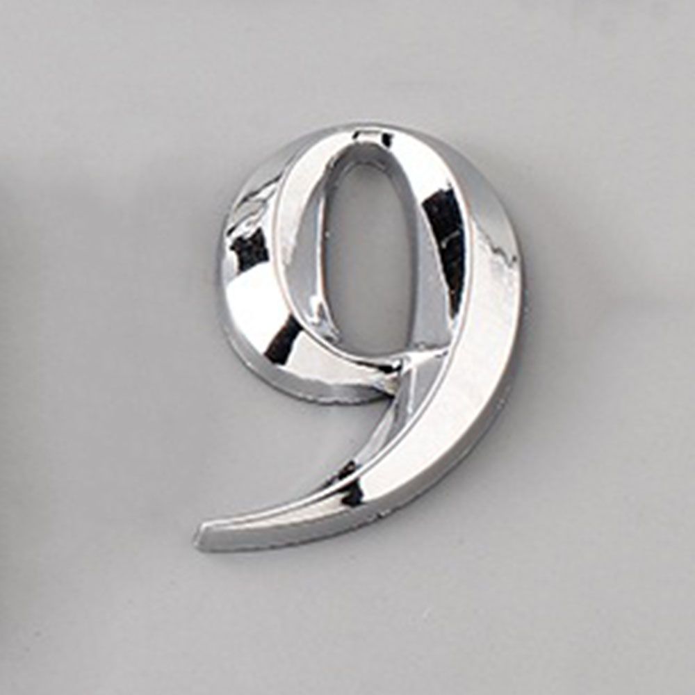 3D Self Adhesive House Number Stickers 5 Cm Silver Door Plate Sign Digits ABS Plastic Label Apartment Hotel Office Door Address: 9
