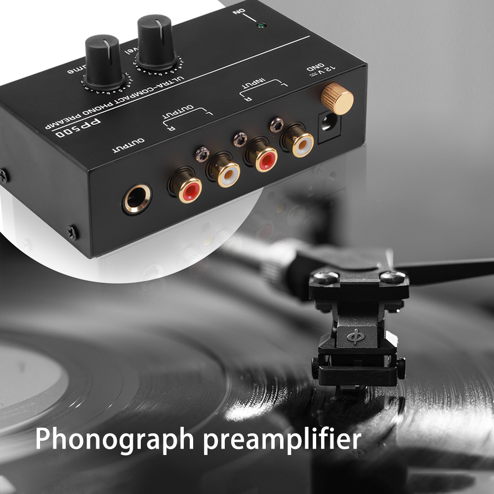Ultracompacte Phono-voorversterker Voorversterker Voorversterker met niveau-volumeregeling 2xRCA-ingang 2xRCA-uitgang 1/4" TRS-uitgangsinterface