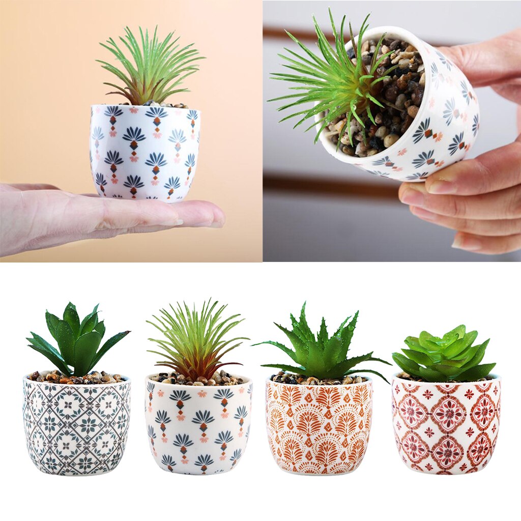 Petite plante succulente artificielle en Pots de plantes géométriques, faux Cactus en plastique
