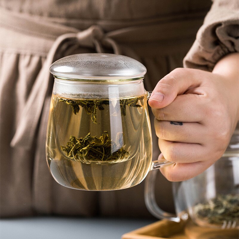 Vaso de té de vidrio de borosilicato de 350 ml/500 ml para oficina, gafas de té de Kung Fu con infusor, taza de agua desmontable aislada