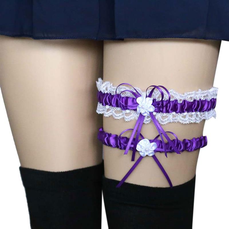 2Pcs Wedding Bridal Lace Garter Set Women Girls Elastic Floral Bow Leg Ring Belts Leg Garters: NO.2