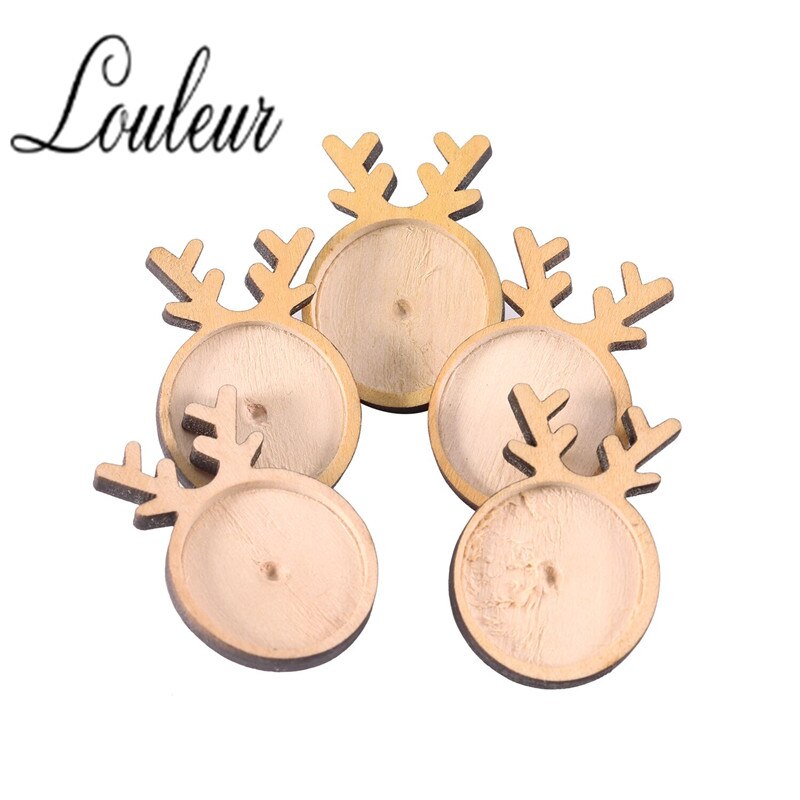 Louleur Vlakte Hout Cabochon Broche Basisinstellingen Diy Herten Vormige Paperclip Kerst Broches Bezel Lade Sieraden Maken Levert