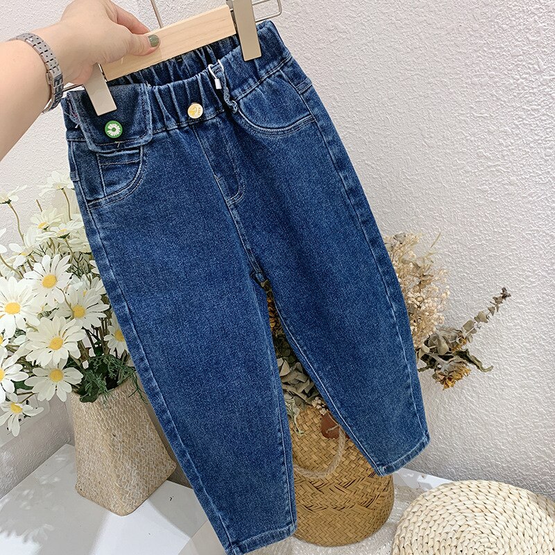 Baby pige denim bukser efterår børns højtaljede jeans børn drenge afslappede cowboy bukser småbørn bukser baby jeans 2-7y