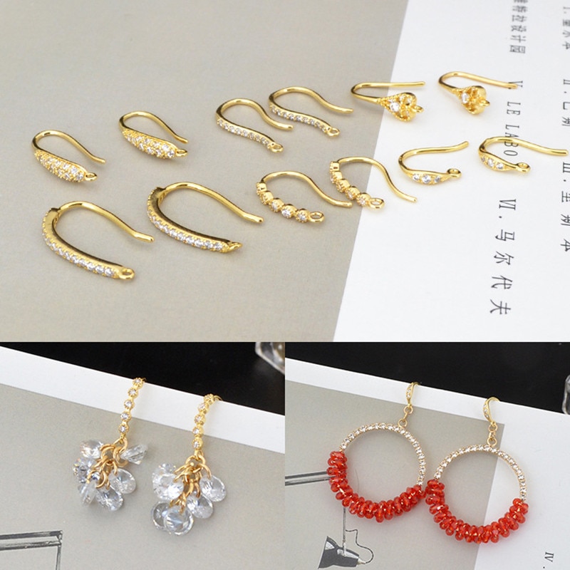 4pcs zircon ear hook copper plated with 18K gold DIY handmade earring and stud earring accessories