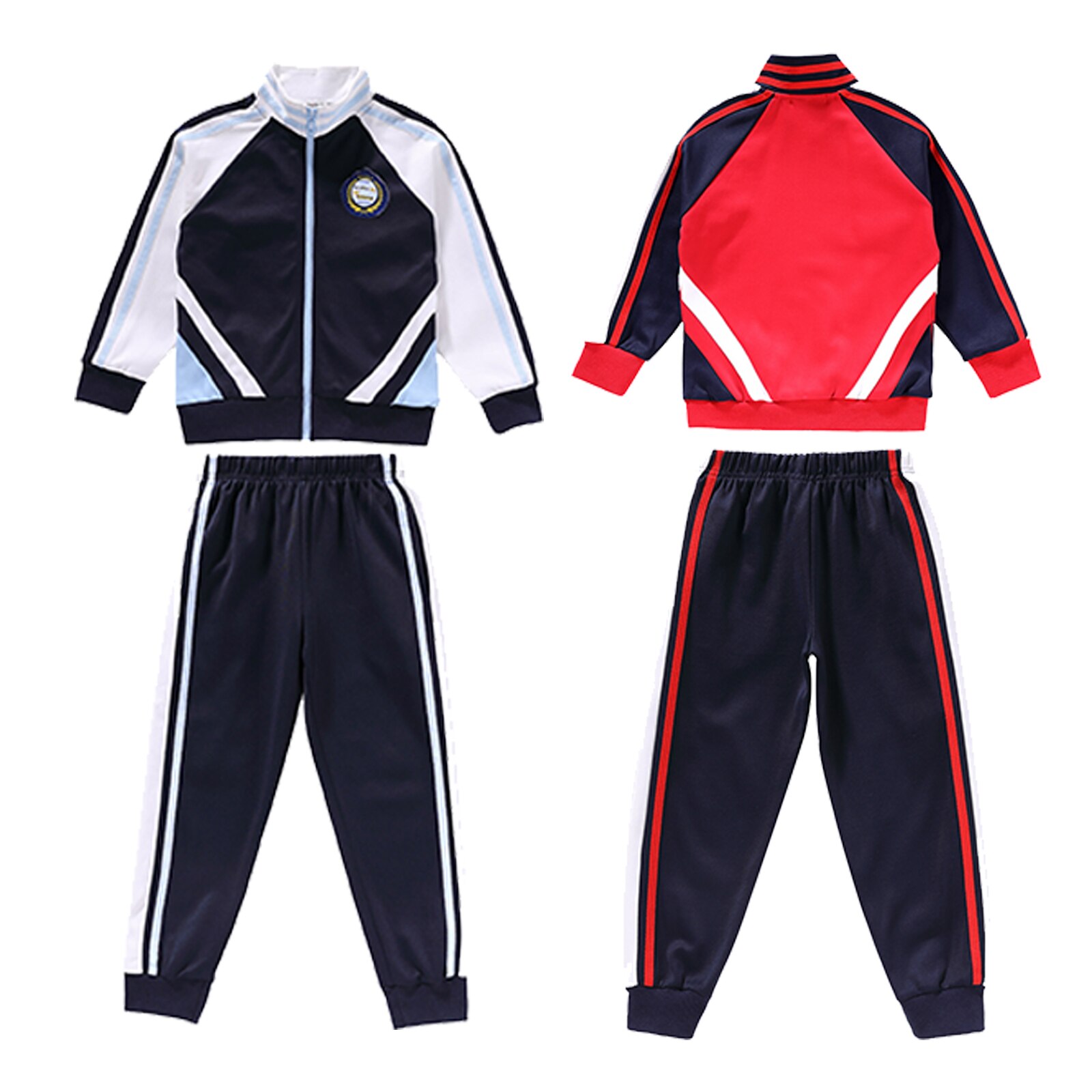 2Pcs Kids Boys Girls School Uniform Spring Autumn Sport Suit Windproof Stand Collar Long Sleeves Font Zipper Coat and Pants Sets