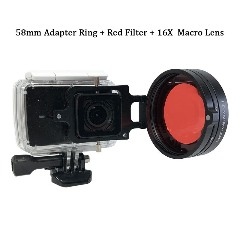 Lens Filter Kit voor Yi 4 K Xiaoyi Lite Macro Lens 16X Close-Up + Duiken Rood Filter + 58mm Adapter Ring voor Yi 4 k Waterdichte Case: Add 16 Macro Lens