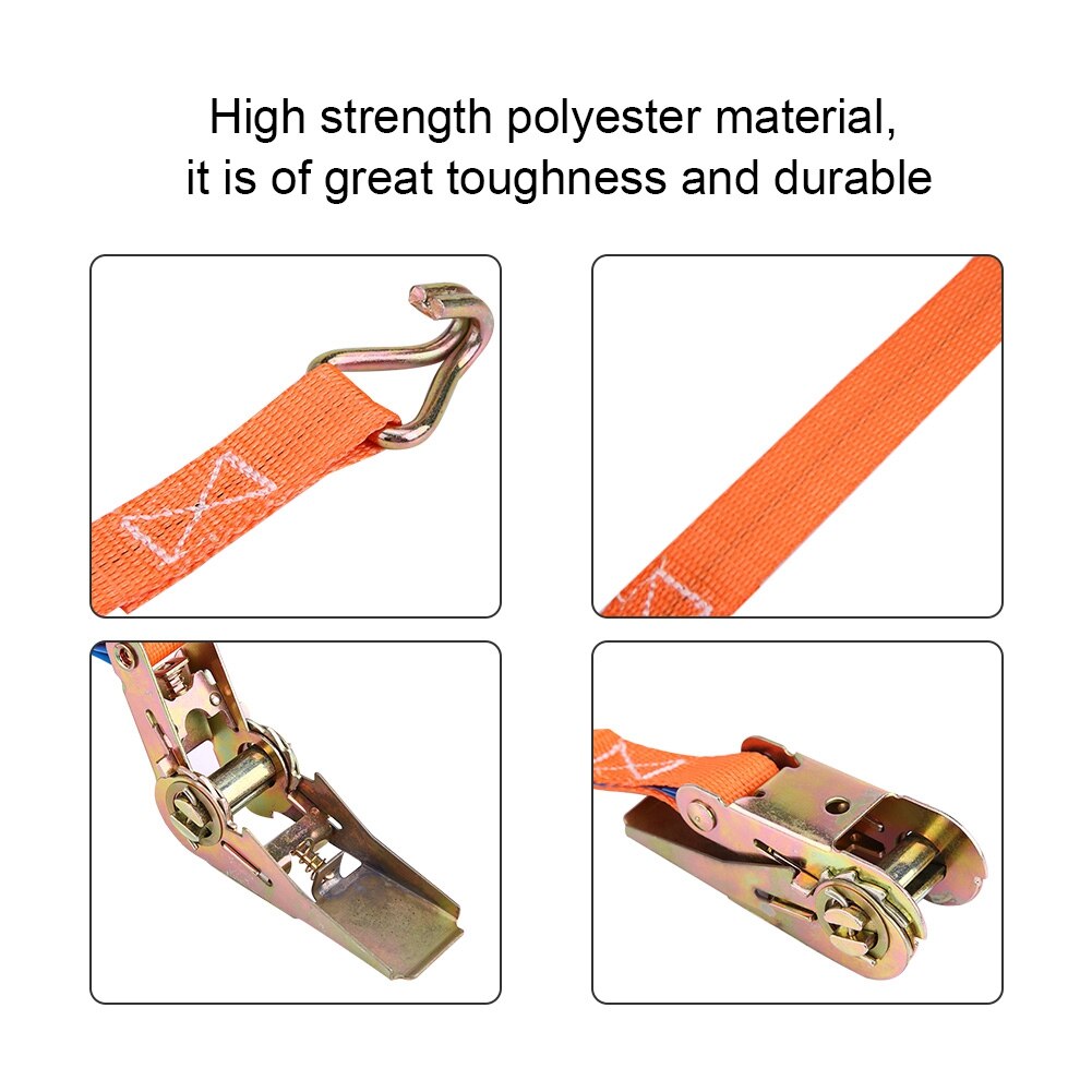 5m/16ft surrningsremmar kraftigt 1 ton för lastbilssläp nödspänningsbälten höghållfast polyester orange