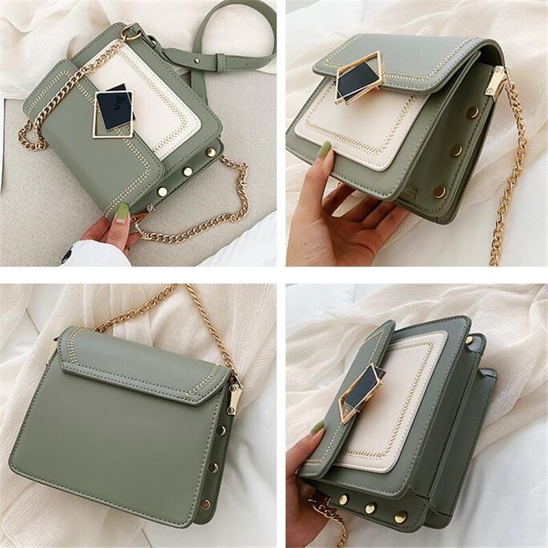 Chic contraste couleur rabat sacs de messager pour les femmes boucle magnétique unique sacs à bandoulière dames pochette sac à main à la Rivet