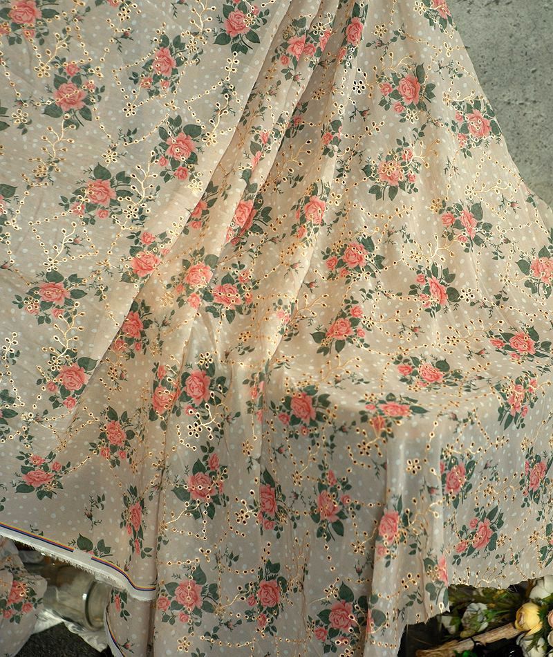 2 meter / parti bredde 150cm vintage rose chiffon broderi blonder klud kjole sy stof husstand duge dekoration