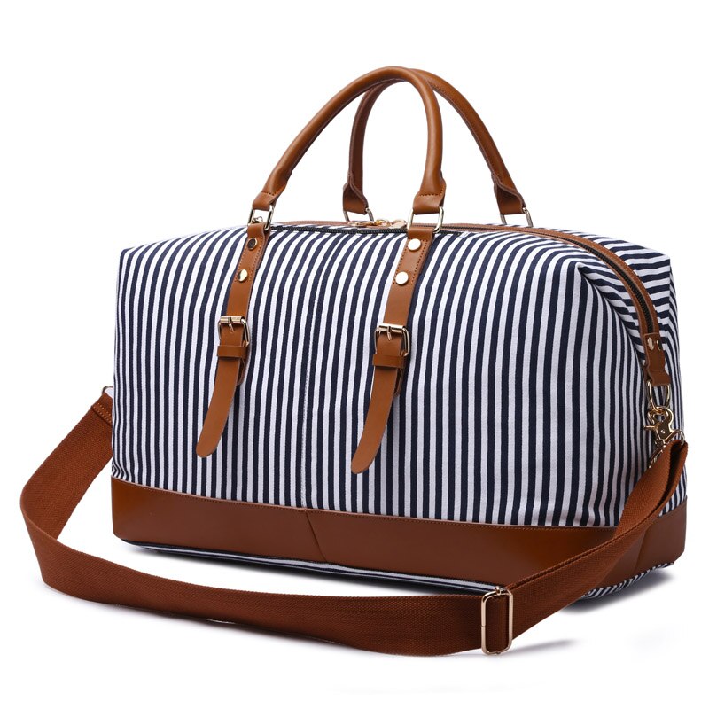 Canvas Mannen Reistassen Grote Capaciteit Lederen Bagage Plunjezakken Reizen Duffel Handtas Vouwen Reis Tas: Striped