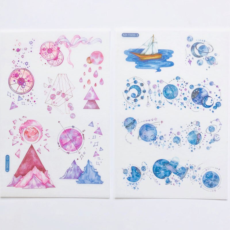 Autocollant de décoration ciel étoilé nuit, planète lune baleine, étiquette autocollante pour journal intime, Scrapbooking, 6 feuilles/paquet