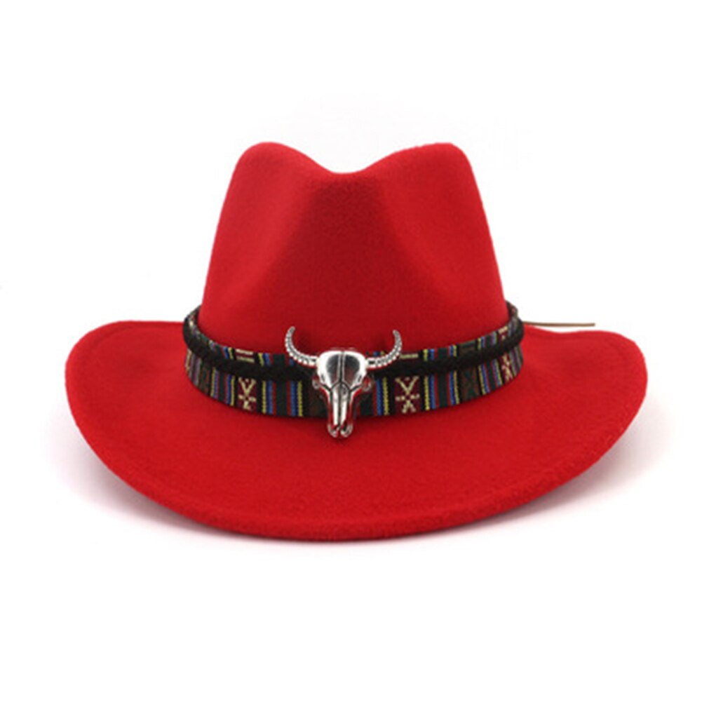 Hombres Mujeres Retro fieltro Cap Western Cowboy gorra con visera ancha HSJ88: Rojo