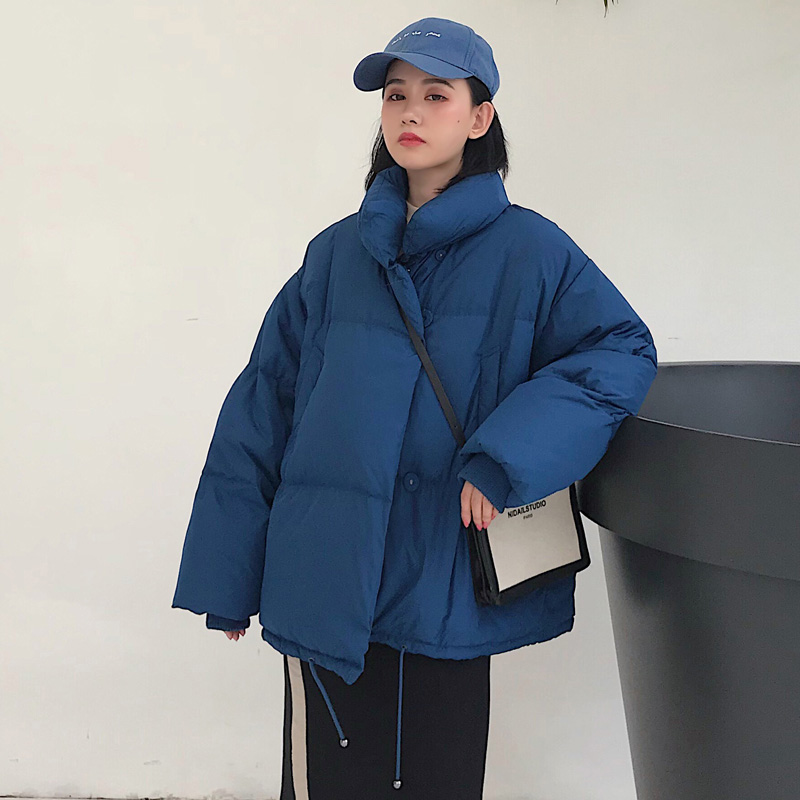 Vinterjacka i koreansk stil dam ståkrage solid svart vit kvinnlig dunjacka lös överdimensionerad kort parkas dam