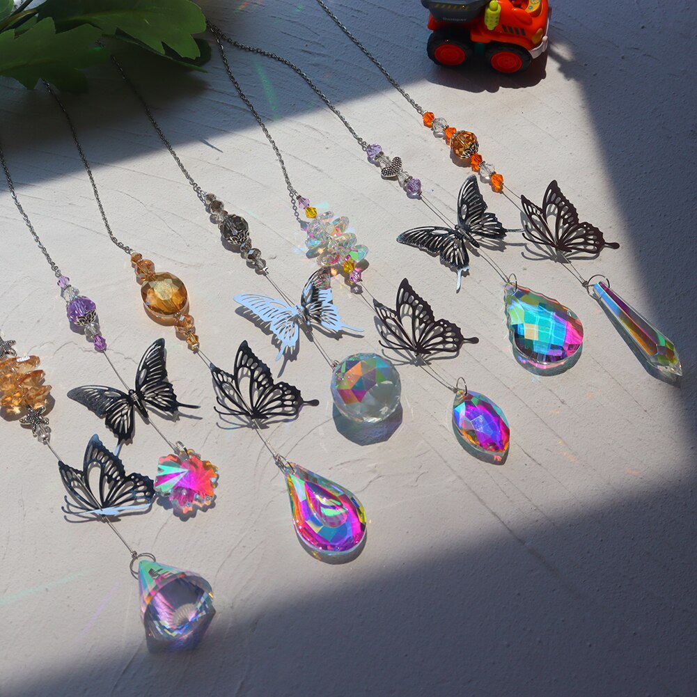 Crystal Windchimes Sun Catcher Crystal Prism Pendant Rainbow Maker Butterfly Car Hanging Pendant Window Curtain Wind Chime