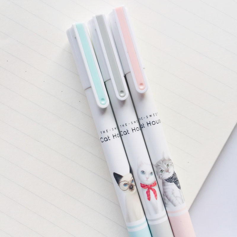 1X Cute Little Cat Kitten Gel Pen Rollerball Pen School Office Supply Student Stationery Black Ink 0.38mm