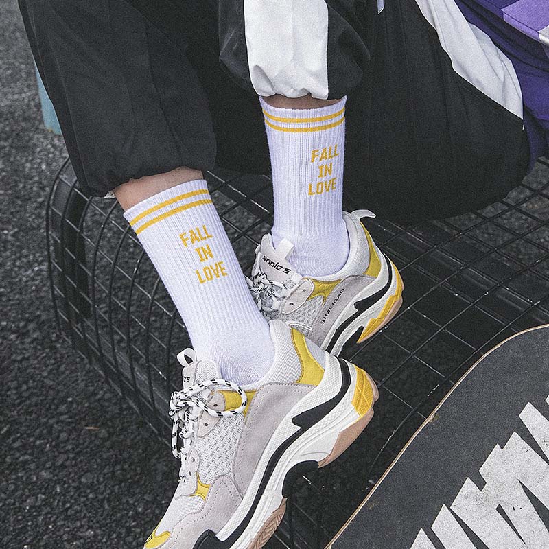 "FALL IN LOVE" Letter Funny Socks Japanese Harajuku White Socks Women Warm Personality Street Sokken Calcetines Mujer