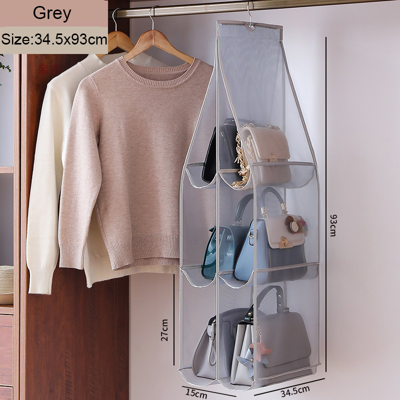 Handtaschenaufbewahrung, hängende Aufbewahrungstasche für Kleiderschrank, Schrank, Tür, Wand, transparent, staubdicht, mehrschichtig, faltbare Tasche, Organizer mit Aufhänger: Brown