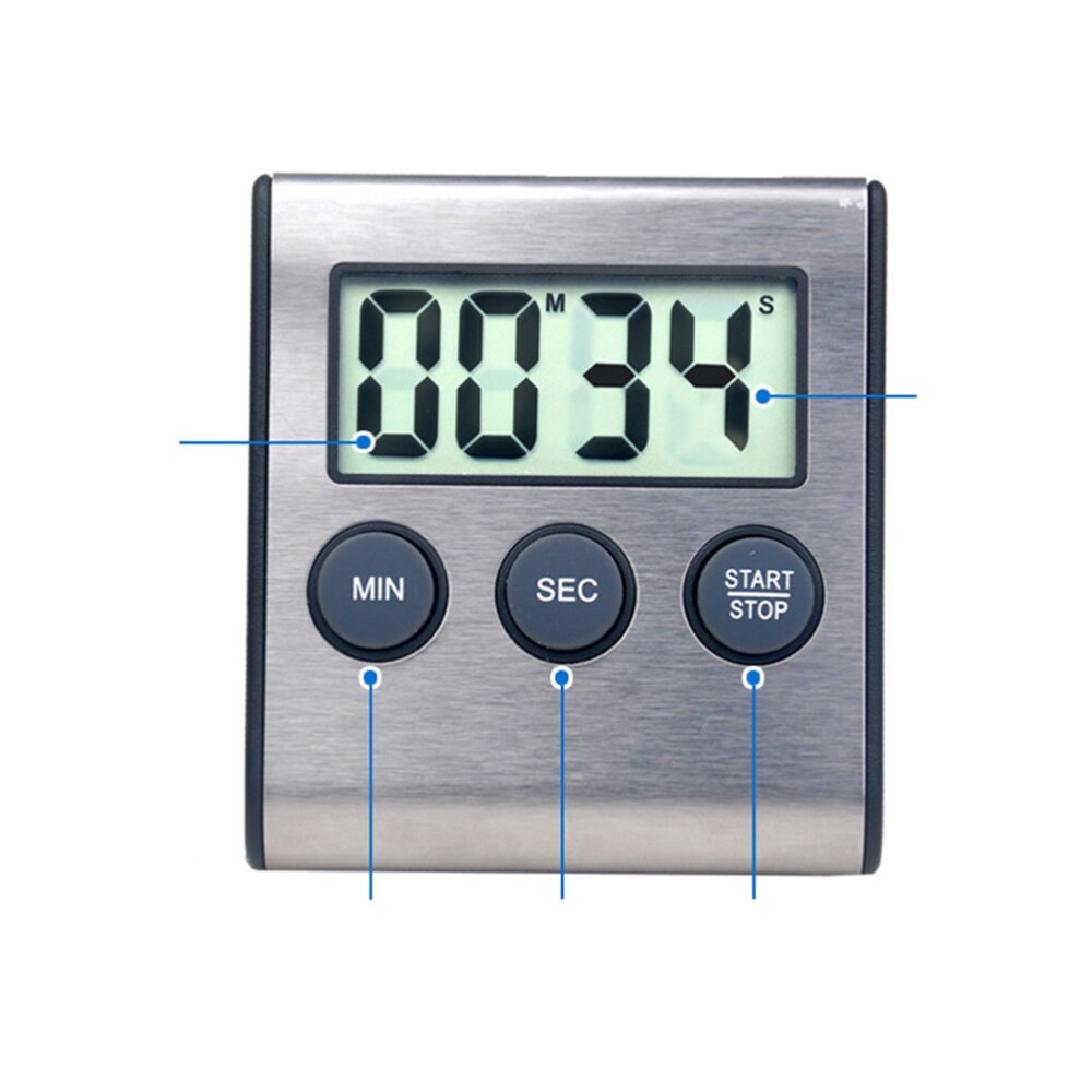 Stainless Steel Digital Kitchen Timer Minute Second Count Up and Countdown Timers for Cooking Sports Games(Without