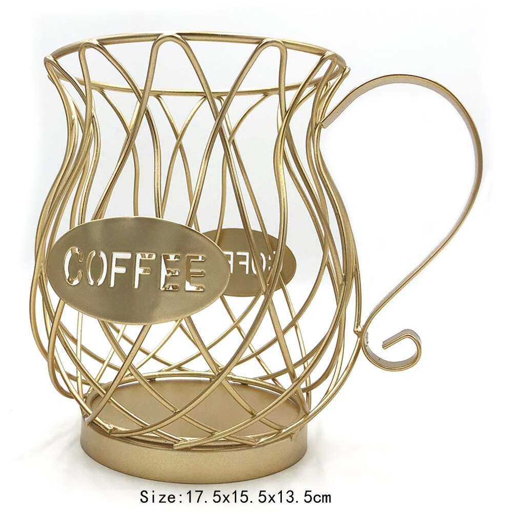 Metal Coffee Capsule Basket Multifunction Hollow Iron Stand Holder Coffee Pods Storage Shelves Rack Home Cafe Hotel Coffeeware: D Gold