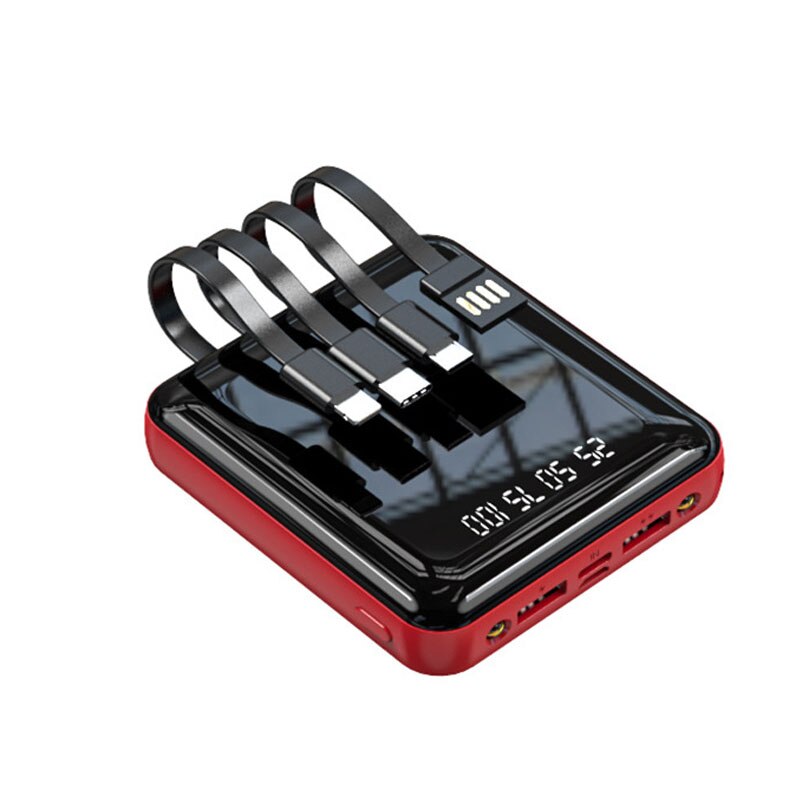 20000mah przenośny Mini Power Bank lustro ekran szybkie ładowanie z kablem USB typu C Powerbank dla iphone xiaomi Huawei telefon: Red