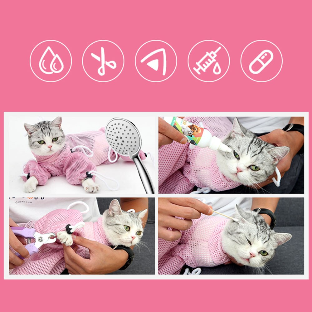 Mesh Cat Grooming Bath Bag Cat Supplies Washing Bags For Pet Bathing Nail Trimming Injecting Anti Scratch Bite Restraint