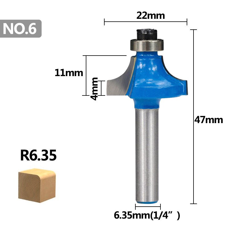 CMCP 1 pièces 6.35mm 8mm tige bois routeur Bits carbure CNC fraises coin arrondi outils de coupe de bois: No.6