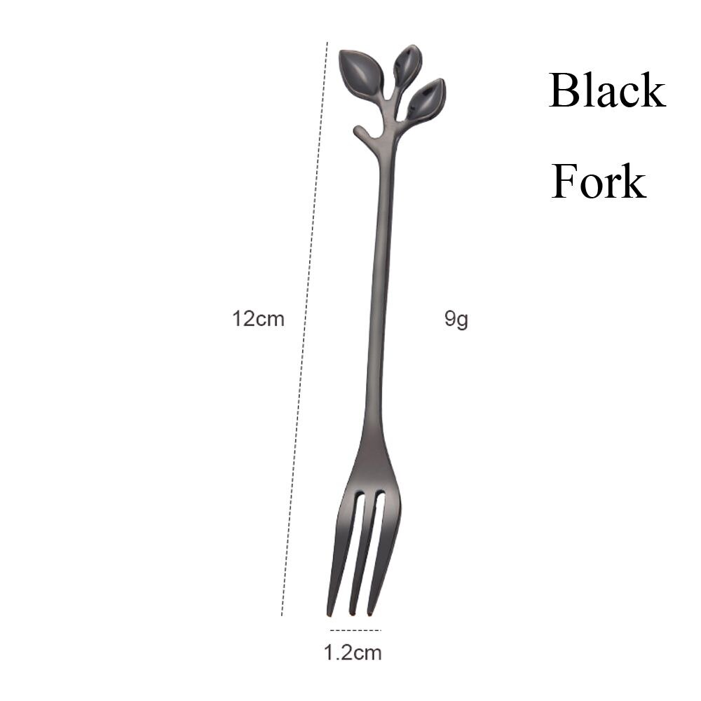 Dessert Utensils Small Branches Leaf Home &amp; Kitchen Coffee Spoon Fruit Fork Upscale Dinnerware Tea Scoops: black-Fork