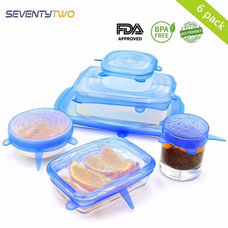 6 stuks Silicone Stretch Deksels Kookgerei Deksels universele deksel Silicone voedsel wrap kom pot cove Keuken Gadgets