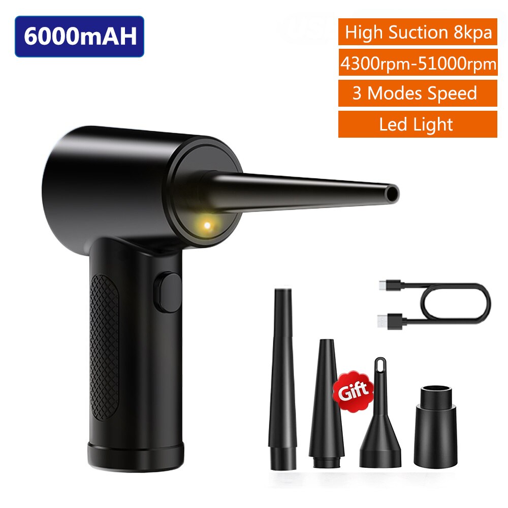 6000mAh Electric Air Duster Blower Rechargeable Handheld Cordless Vacuum Cleaner 5000pa Car Vacuum Cleaners: 68W 6000mAh