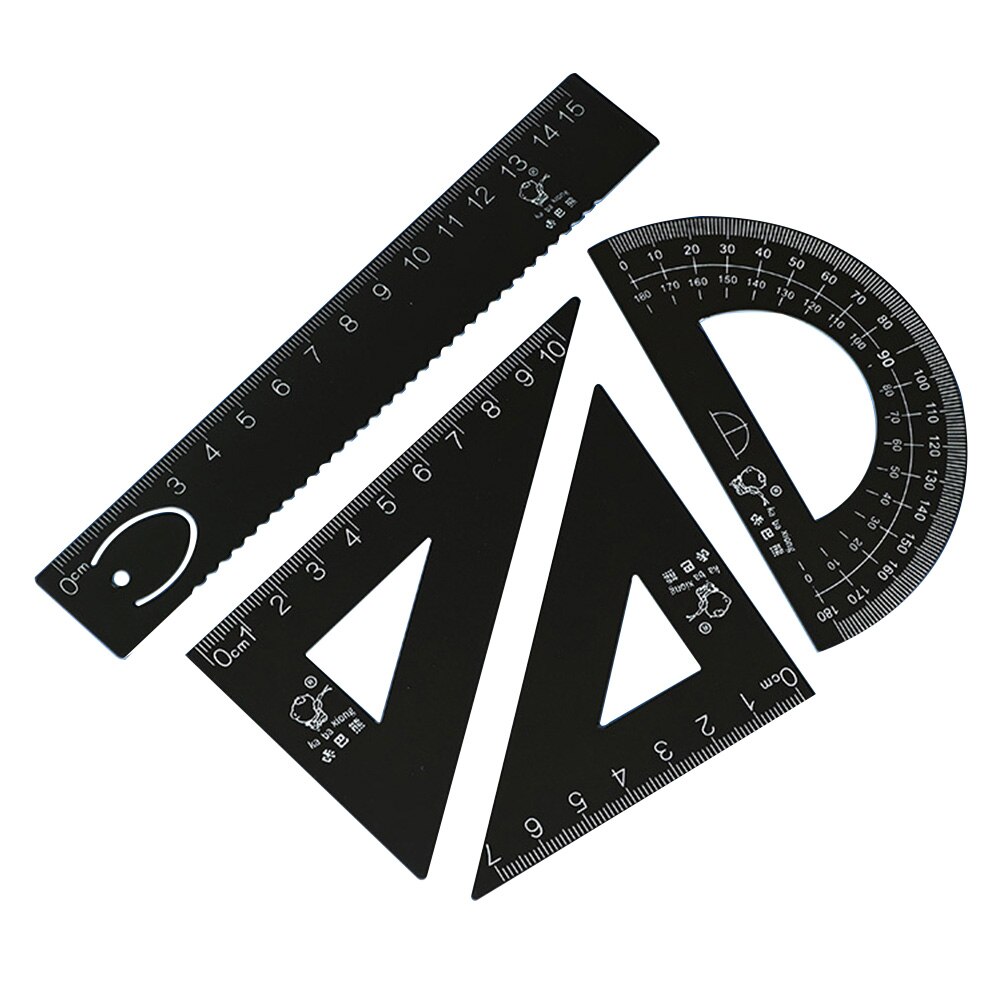 Geometry Triangle Ruler Straightedge Protractor Portable Metal Drawing Measurement Sets Measure Accurately Tools: Black