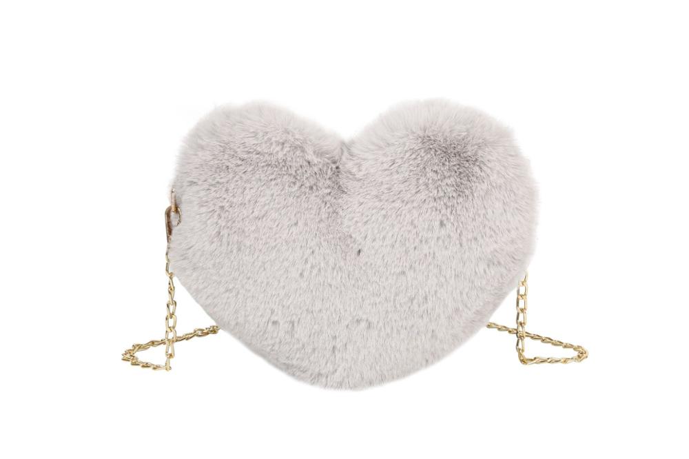 Premium Luipaard Print Pluche Liefde Keten Messenger Bag Trend Dames Messenger Bag Vrouwen Schoudertas Effen Kleur Portemonnee: Grijs