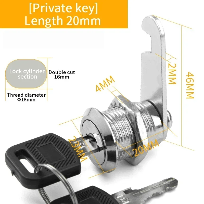 Cam Lock Security Lock 16-35mm Cabinet Cam Lock Door Barrel Drawer Filing Cabinet Post Mail Box Furniture Locker Cupboard 2 Key: L / Black & White