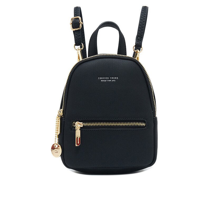 Forever Young Women Backpack Mini Soft Touch Leather Small Backpack Female Ladies Bagpack Satchel Shoulder Bag: Black