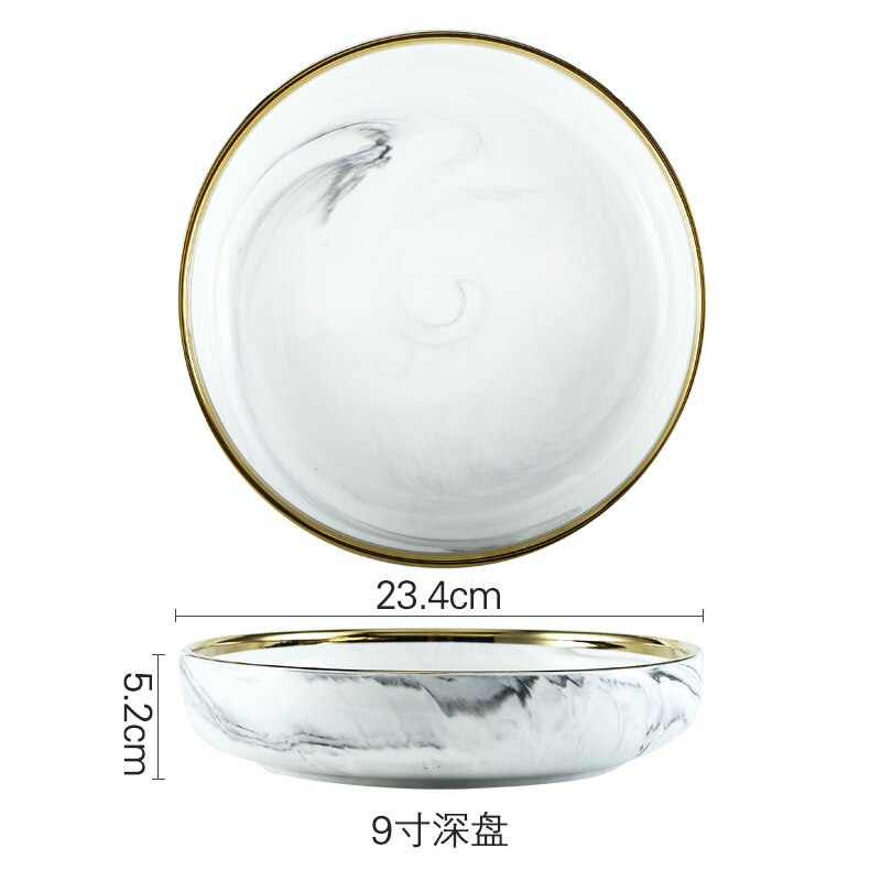 Phnom Penh Marmer Servies Keramische Plaat Thuis Plaat Servies Set Restaurant Decoratieve Servies Ronde Schalen en Borden Sets: 23.4x5.2cm
