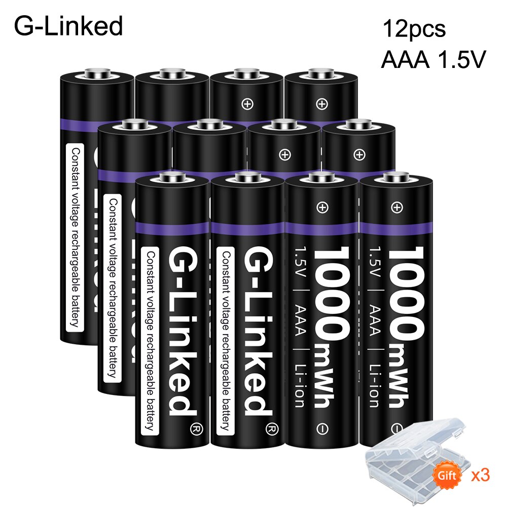 G-Linked 1.5V Aaa Li Ion Batterij 3A 1.5V 1000mWh Lithium Li-Ion Oplaadbare Batterij Bateria Batterijen Voor thermometer: 12pcs aaa 1.5v
